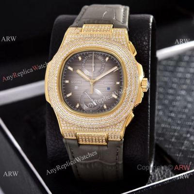 Japan Grade Patek Philippe Copy Watches Nautilus Diamonds Watches Yellow Gold Gray Gradient Dial